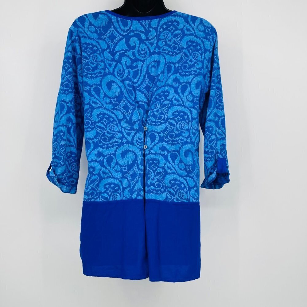 Fresh Produce Tunic Top Women XS Blue Floral Lagenlook Beach Coastal Button Back - Picture 2 of 10
